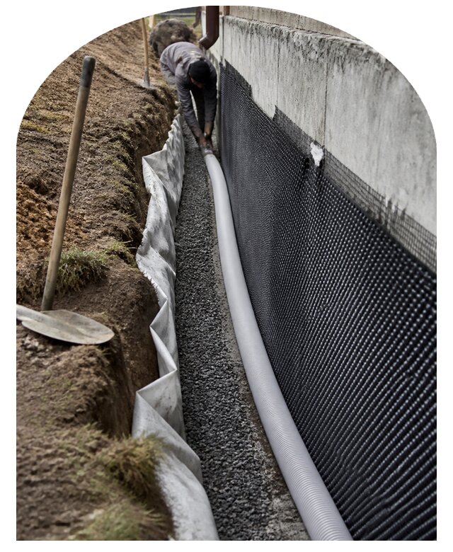 Пристенный дренаж фундамента под ключ для дома в Домодедове